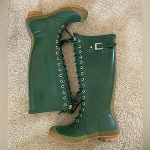 Hunter Watler Green Gloss Lace Up Rain Boot